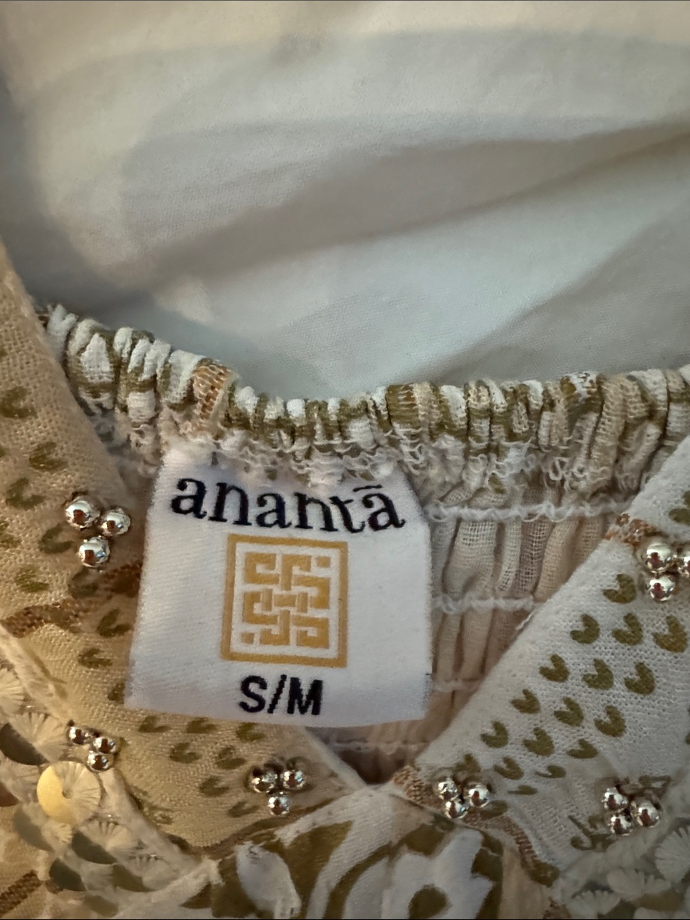 Ananta Festival Bohemian Spaghetti-Strap Dress in Beige and White - Picture 2 of 7